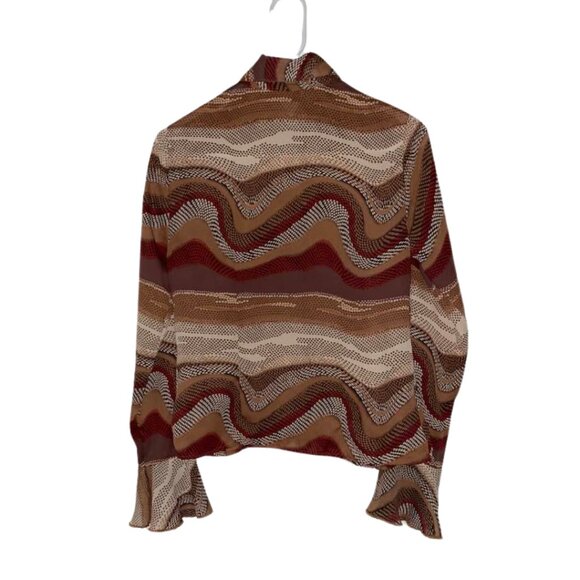 Retro Chic 70s Disco Shirt Heart Soul Bell Sleeve Brown Neutral Mod Knit Small - Picture 5 of 12